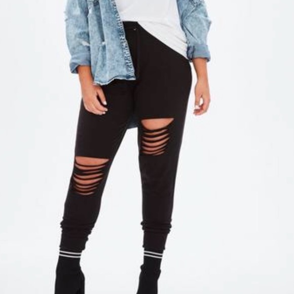 black ripped joggers